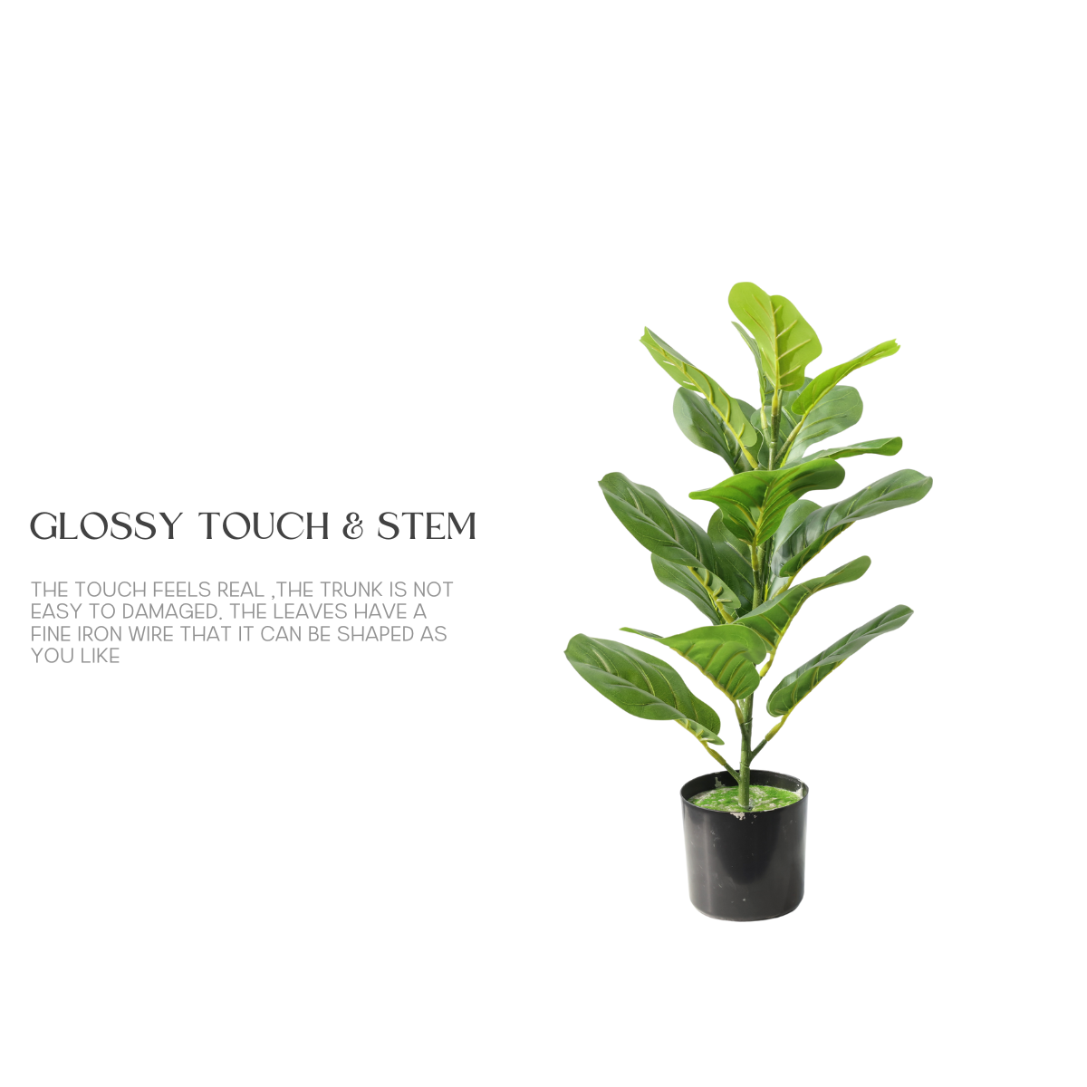 Ficus Lyrata Mini Artificiale 55cm con 16 Grandi Foglie Verdi Scuro, Pianta Finta in Vaso per Decorazione Tavolo Natale