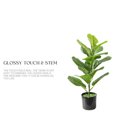 Ficus Lyrata Mini Artificiale 55cm con 16 Grandi Foglie Verdi Scuro, Pianta Finta in Vaso per Decorazione Tavolo Natale