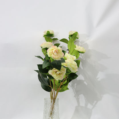 3 Pcs 60cm Dense leaf Gradient Yellow pink Artificial Camellia Bouquet