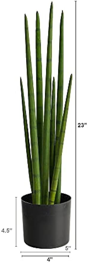 23-in Artificial Snake Plant for Indoor Home Decor in Black Nursery Pot, Fake Sansevieria, Faux Snake Plant for Living Room, Bedroom, O