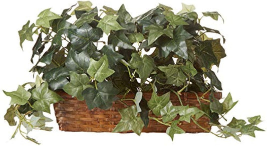 12.5in. Puff Ivy with Ledge Basket Silk Plants, Green,20.5'' x 6'' x 12''