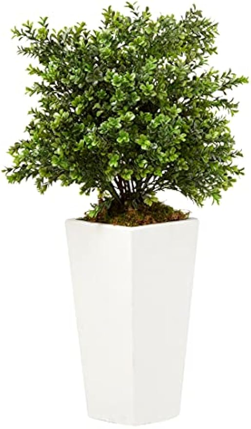 6383 Artificial Plant in White Sweet Grass in Tower Planter (Indoor/Outdoor), Green,17"Dx17"Wx33"H