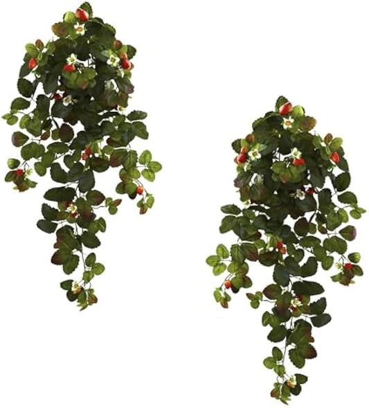 31in. Strawberry Hanging Bush with Berry (Set of 2)