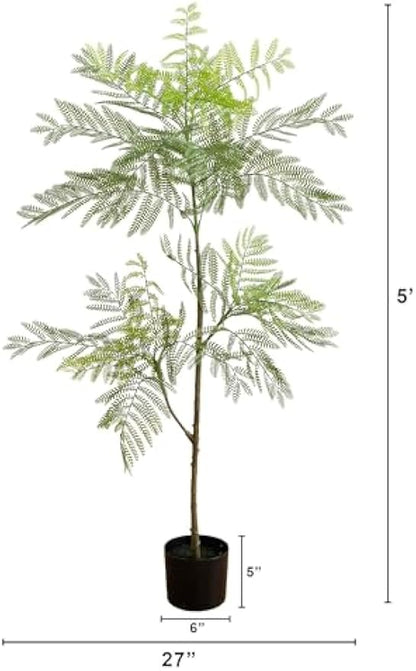 5ft Jacaranda Artificial Tree - Lifelike Green Leaves, Flexible Branches, Premium Craftsmanship, Includes Nursery Planter - Ideal for H