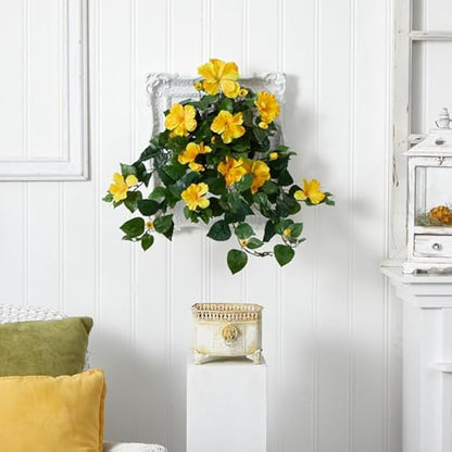 24in. Hibiscus Hanging Artificial Plant (Set of 2)