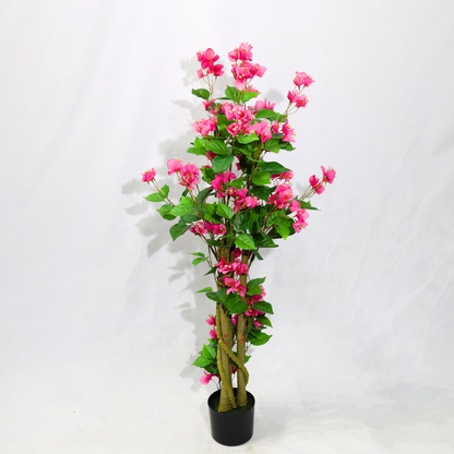 Bougainvillea Artificiale 130cm con Fiori Rossi Lussureggianti, Albero Finta Rimuovibile per Decorazione Negozio Natale