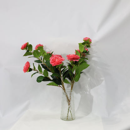 3Pcs Lush 60CM Red Artificial Camellia Bouquet Faux lifelike Flower