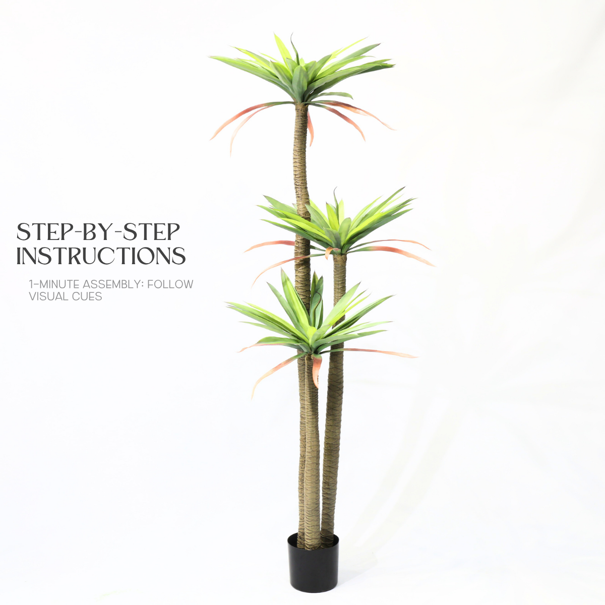 Pianta di Drago Artificiale (Corn Plant) 180cm con 3 Tronchi, Pianta Finta Tropicale in Vaso per Decorazione Ufficio e Casa Natale