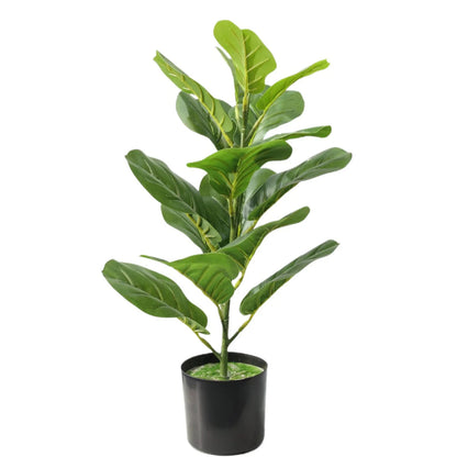 Ficus Lyrata Mini Artificiale 55cm con 16 Grandi Foglie Verdi Scuro, Pianta Finta in Vaso per Decorazione Tavolo Natale