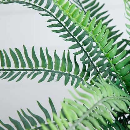 16-Inch Artificial Boston Fern Plant – Lifelike Greenery in Textured Cement Planter