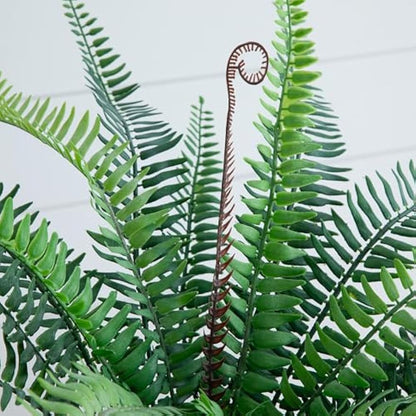 16-Inch Artificial Boston Fern Plant – Lifelike Greenery in Textured Cement Planter