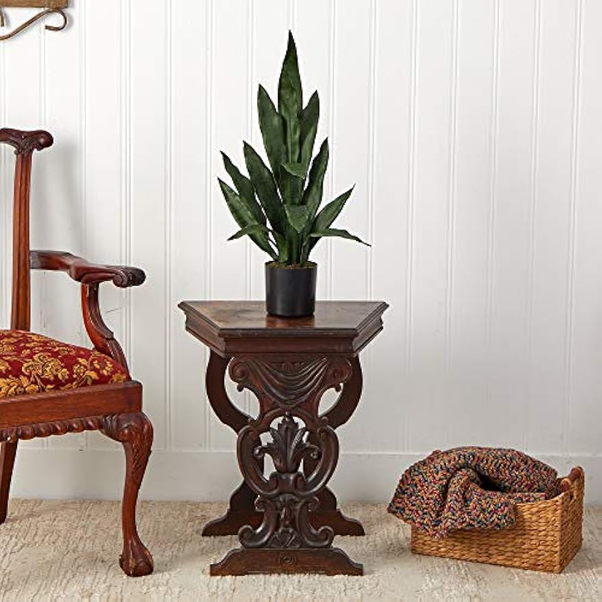2-ft Artificial Tall Snake Plant Sansevieria, Green Faux Snake Plant for Indoor Home Decor in Black Nursery Pot, 24-in Fake Plant for O