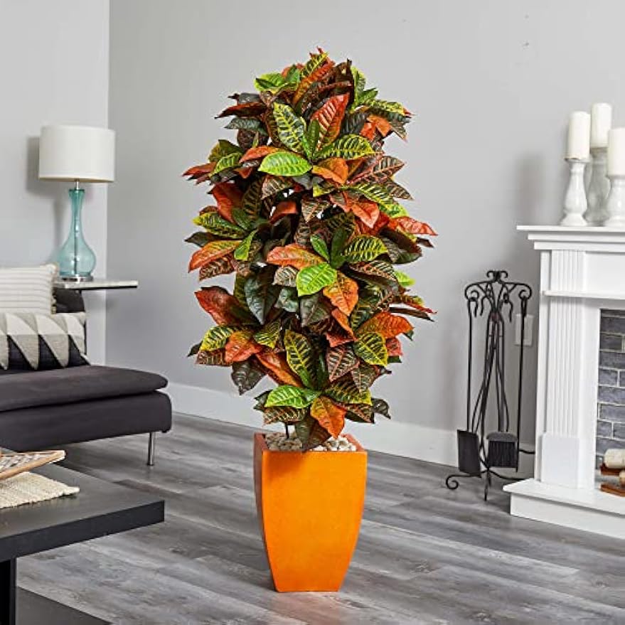 5.5ft. Croton Artificial Plant in Orange Planter (Real Touch)