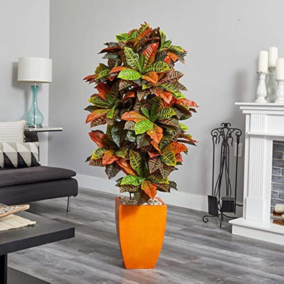 5.5ft. Croton Artificial Plant in Orange Planter (Real Touch)