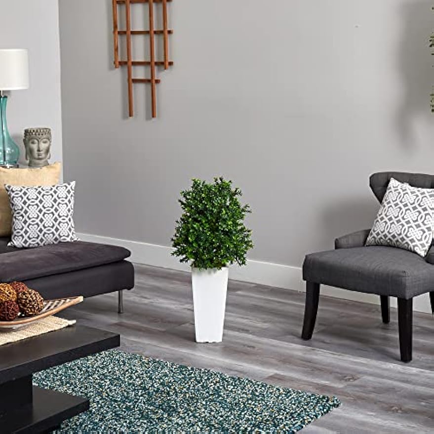 6383 Artificial Plant in White Sweet Grass in Tower Planter (Indoor/Outdoor), Green,17"Dx17"Wx33"H