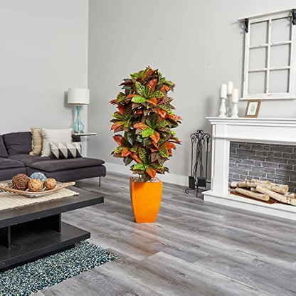 5.5ft. Croton Artificial Plant in Orange Planter (Real Touch)