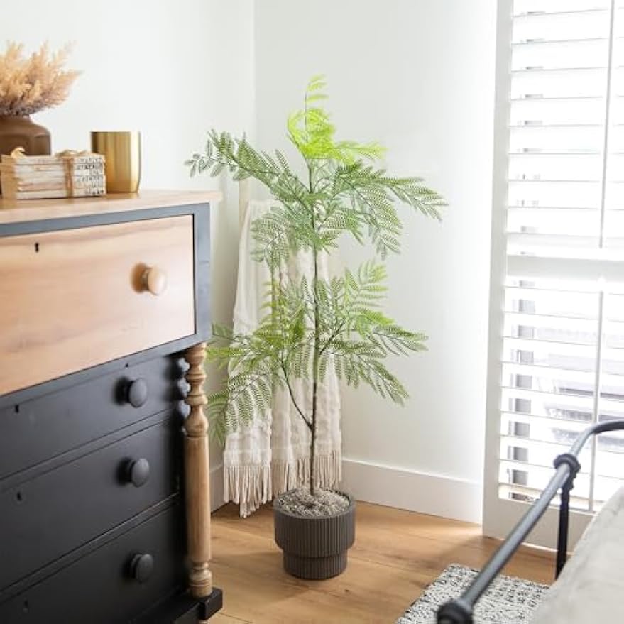 5ft Jacaranda Artificial Tree - Lifelike Green Leaves, Flexible Branches, Premium Craftsmanship, Includes Nursery Planter - Ideal for H