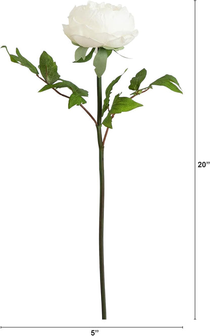 20-in Artificial Peony Flower Stems, Set of 3 Long Stem Artificial Flowers for Home or Office Décor, Faux Peony Flower Stems in White f No50
