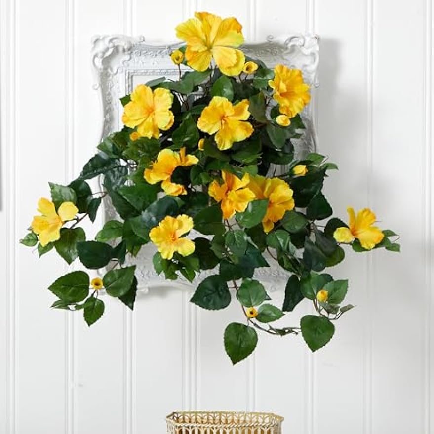 24in. Hibiscus Hanging Artificial Plant (Set of 2)