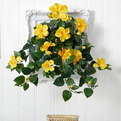 24in. Hibiscus Hanging Artificial Plant (Set of 2)