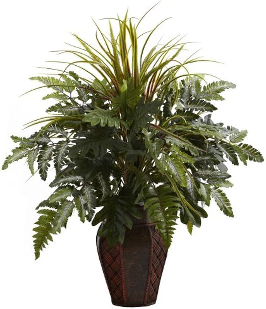 Mixed Grass & Fern with Decorative Planter