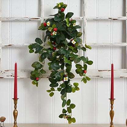 31in. Strawberry Hanging Bush with Berry (Set of 2)