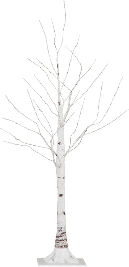 3-FT Pre-lit Artificial White Birch Tree with LED Lights, 120 Warm White LEDs for Indoor Home Décor, Fake Lighted Birch Tree for Winter