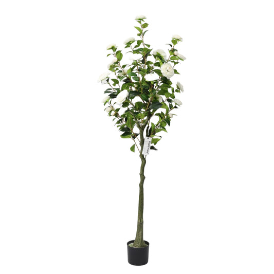 150cm Artificial Camellia Tree White Blooms Non-Detachable Faux Plant