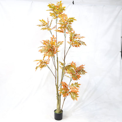 210cm Faux Tree Red Leaf Double Branch Artificial Sumac Plant