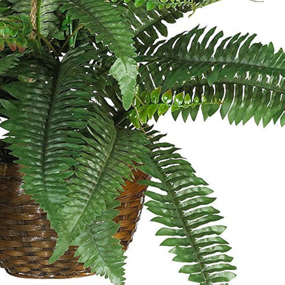 6599 18in. Boston Fern Silk Hanging Basket,Green,10.25" x 10.25" x 17.5"