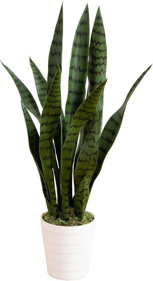 2-ft Artificial Snake Plant for Outdoors, Indoor/Outdoor UV Resistant Sansevieria, 24-in Faux Snake Plant for Outdoor Porch and Deck De