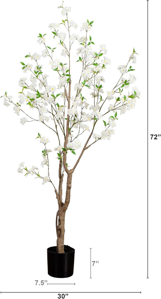 6ft Deluxe Cherry Blossom Artificial Tree, Lifelike Faux Flowers with Bendable Branches, Realistic Trunk, Includes Nursery Planter, Ide