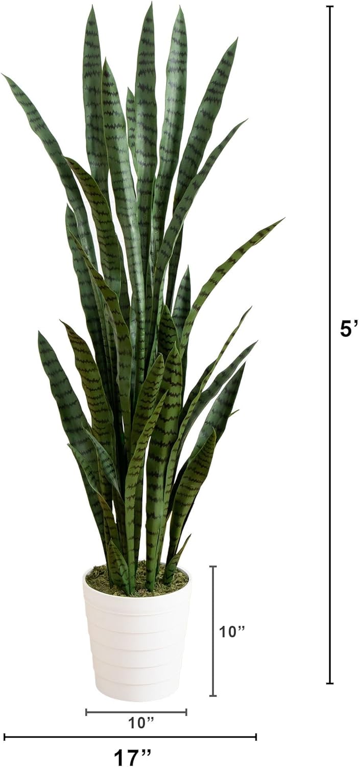 5-ft Artificial Snake Plant for Outdoors, Indoor/Outdoor UV Resistant Sansevieria, 60-in Faux Snake Plant for Outdoor Porch and Deck De