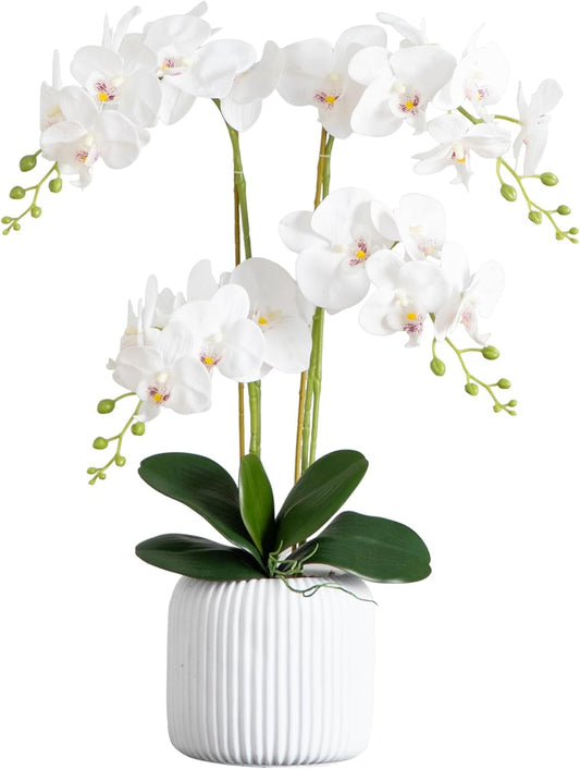 26-in Artificial Phalaenopsis Orchid Flower Arrangement in White Ceramic Decorative Planter, Fake Orchids That Look Real for Home & Off