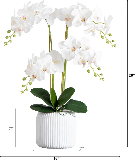 26-in Artificial Phalaenopsis Orchid Flower Arrangement in White Ceramic Decorative Planter, Fake Orchids That Look Real for Home & Off