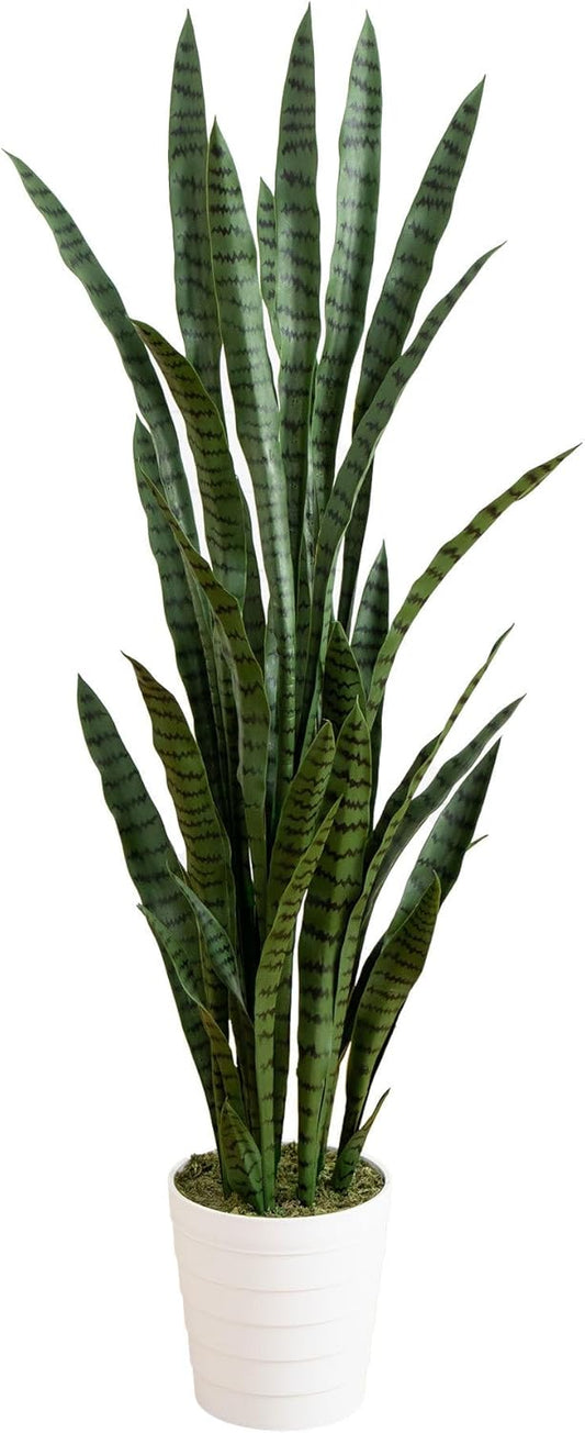 5-ft Artificial Snake Plant for Outdoors, Indoor/Outdoor UV Resistant Sansevieria, 60-in Faux Snake Plant for Outdoor Porch and Deck De