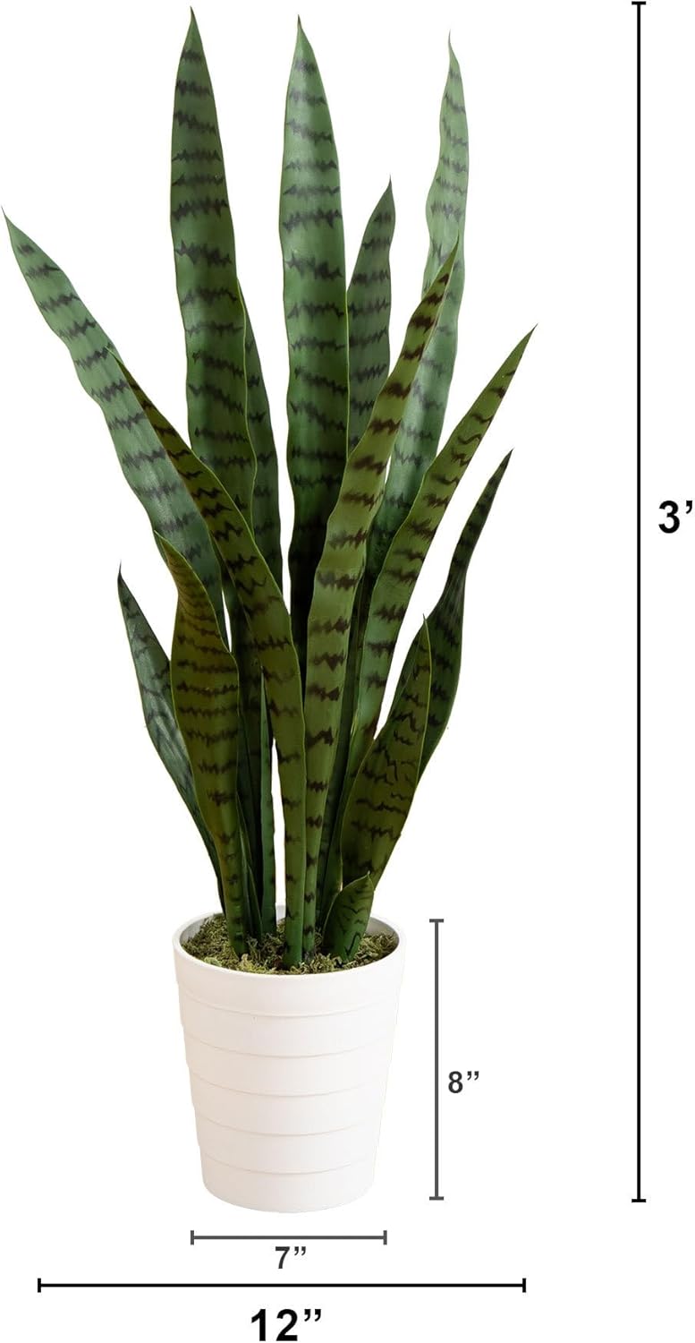3-ft Artificial Snake Plant for Outdoors, Indoor/Outdoor UV Resistant Sansevieria, 36-in Faux Snake Plant for Outdoor Porch and Deck De