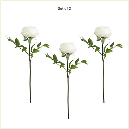 20-in Artificial Peony Flower Stems, Set of 3 Long Stem Artificial Flowers for Home or Office Décor, Faux Peony Flower Stems in White f No50
