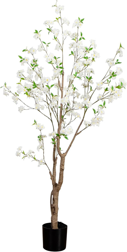 6ft Deluxe Cherry Blossom Artificial Tree, Lifelike Faux Flowers with Bendable Branches, Realistic Trunk, Includes Nursery Planter, Ide