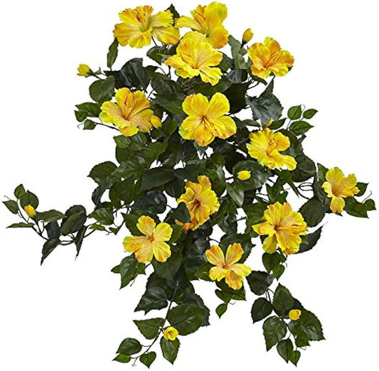 24in. Hibiscus Hanging Artificial Plant (Set of 2)