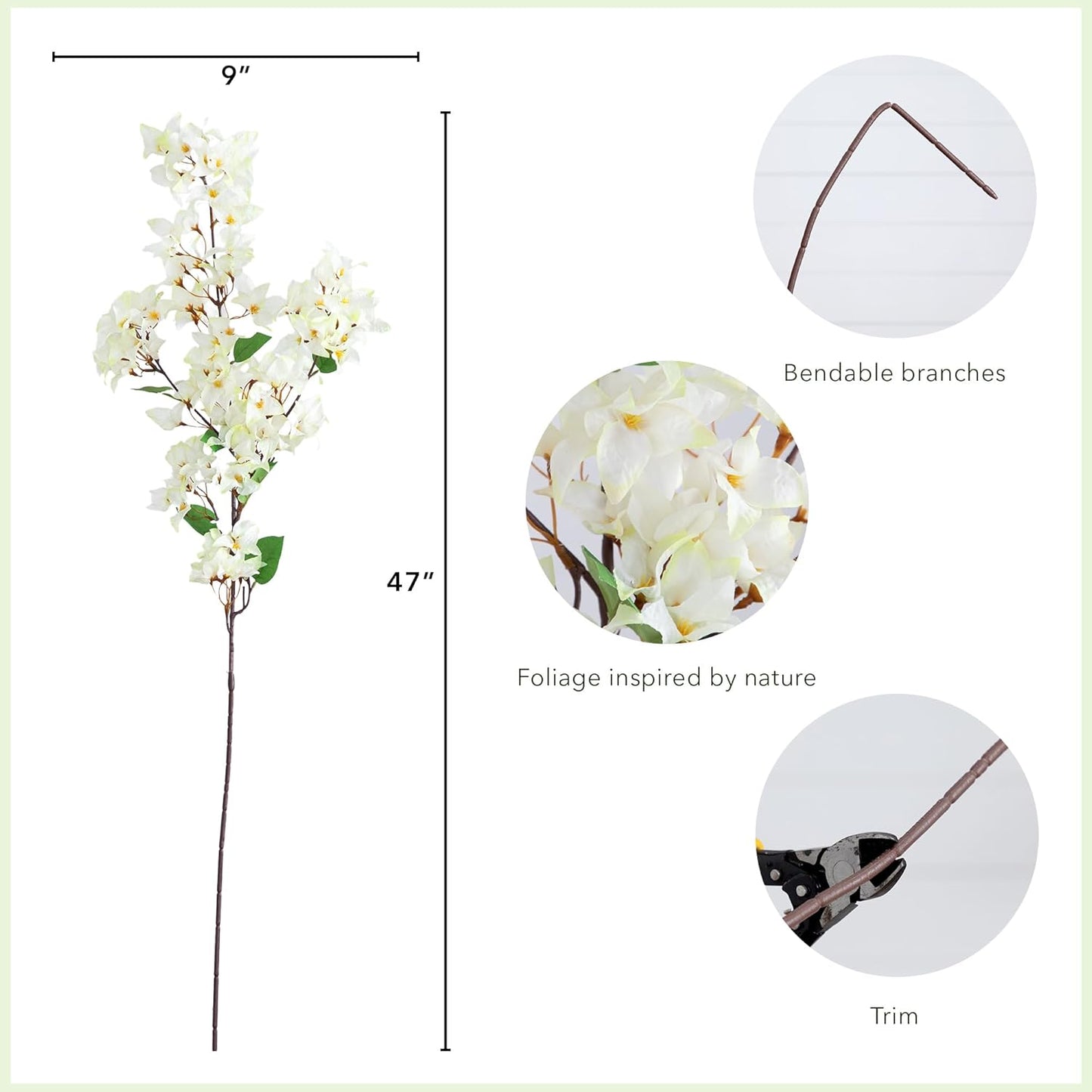 47-in Artificial Bougainvillea Flower Stems, Set of 3 Long Stem Artificial Flowers for Home or Office Décor, Faux Bougainvillea Flower No50