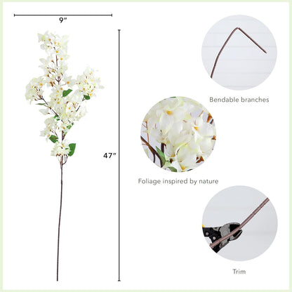 47-in Artificial Bougainvillea Flower Stems, Set of 3 Long Stem Artificial Flowers for Home or Office Décor, Faux Bougainvillea Flower No50