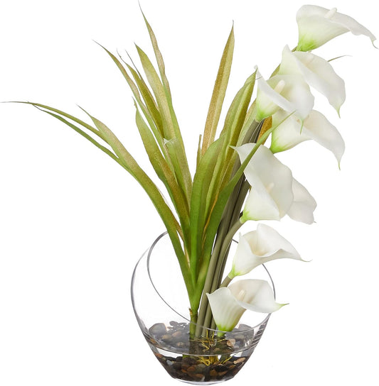Nearly Natural 15.5in. Calla Lily and Grass Artificial Arrangement in Vase, Cream No50