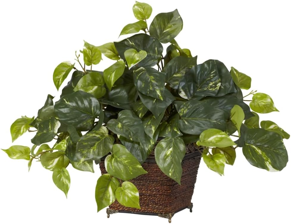 6681 15in. Pothos with Decorative Vase Silk Plant,Green,17.5" x 10.125" x 10.125" No50