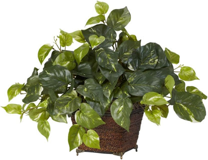 6681 15in. Pothos with Decorative Vase Silk Plant,Green,17.5" x 10.125" x 10.125" No50
