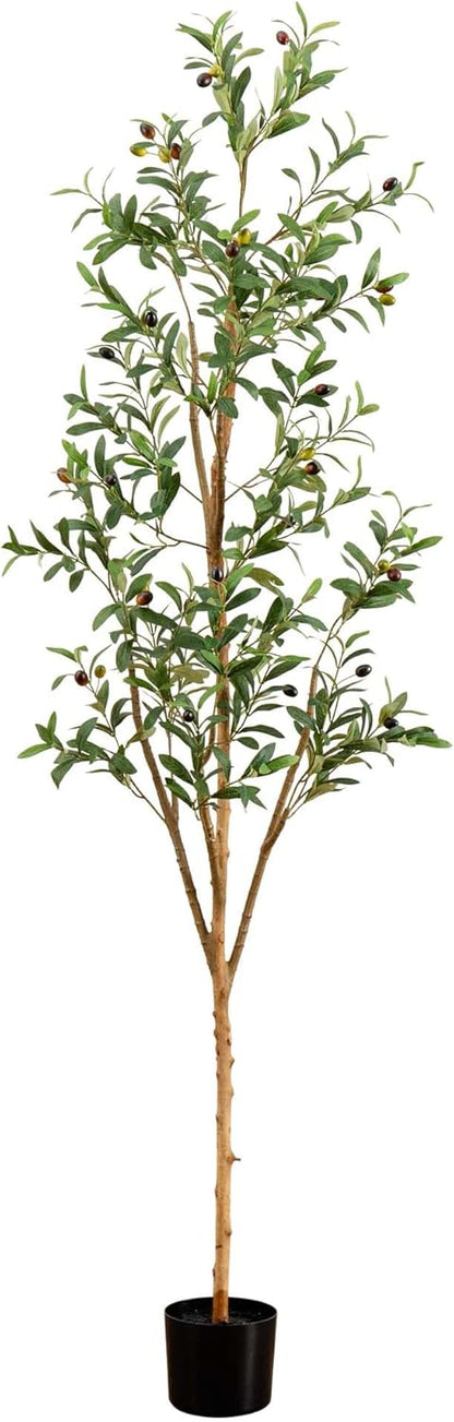 5FT Tall Silk Faux Olive Tree for Home and Office Decor, Fake Potted Tree with Natural Wood Trunk, Realistic Branches and Lifelike Frui No50