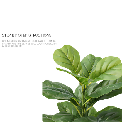 Ficus Lyrata Mini Artificiale 55cm con 16 Grandi Foglie Verdi Scuro, Pianta Finta in Vaso per Decorazione Tavolo Natale