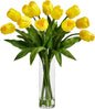 23in. Artificial Tulip Arrangement with Cylinder Glass Vase, Pink No50
