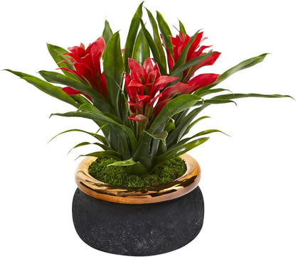 Nearly Natural 11in. Bromeliad Artificial Plant in Stoneware Planter No50