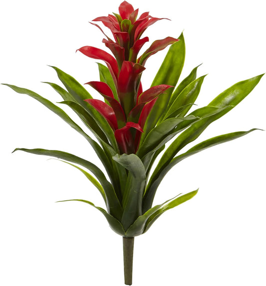 15in. Bromeliad Artificial (Set of 4) Silk Flowers, 15"H x 8"W x 8"D, Red No50